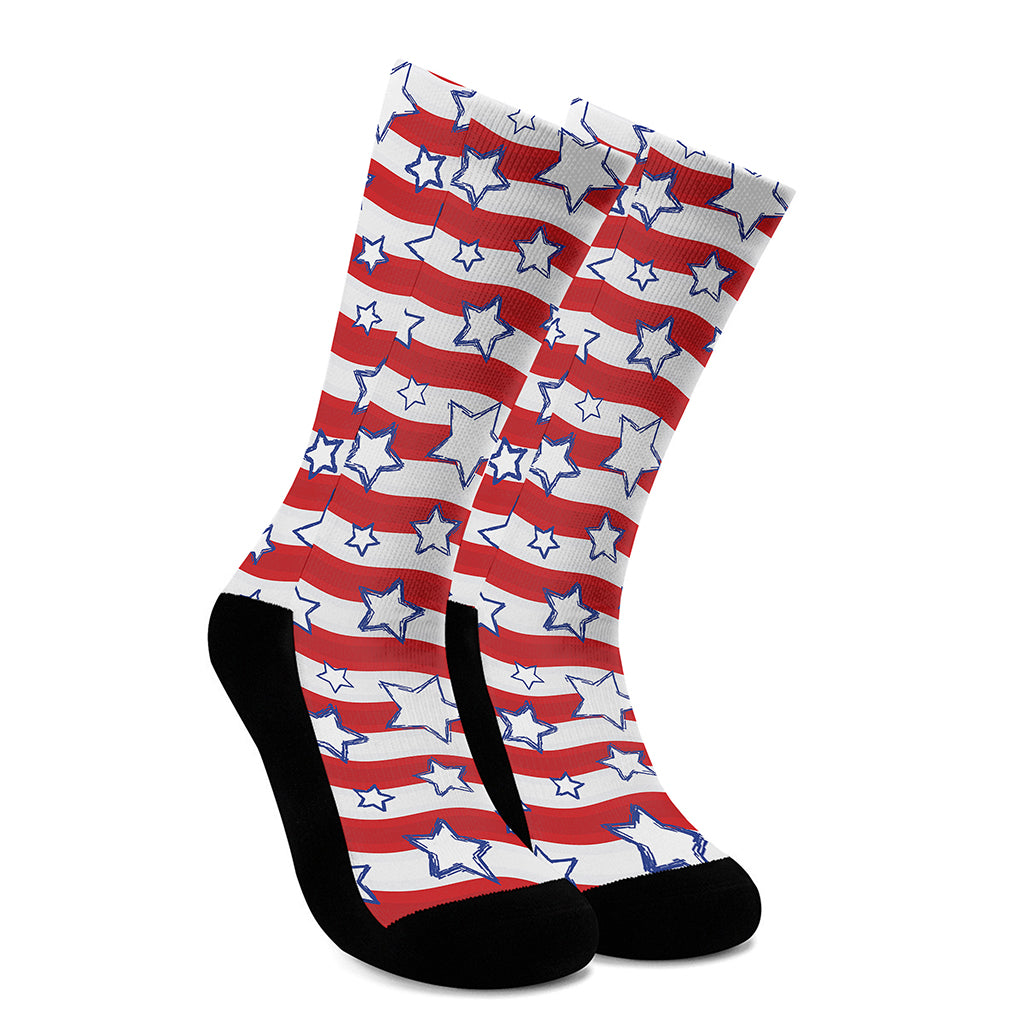 Fourth of July USA Star Pattern Print Crew Socks