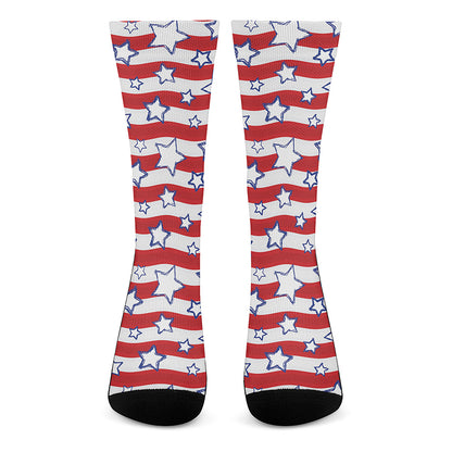 Fourth of July USA Star Pattern Print Crew Socks