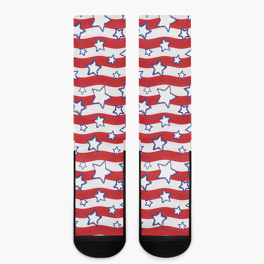 Fourth of July USA Star Pattern Print Crew Socks