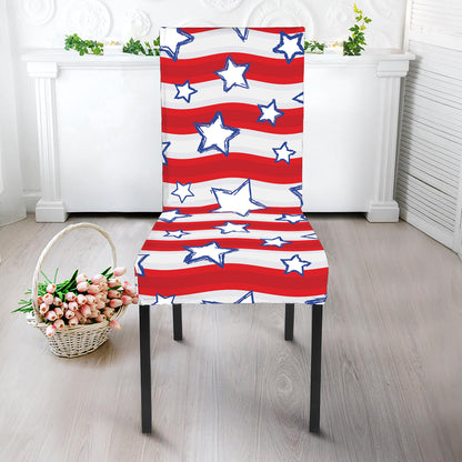 Fourth of July USA Star Pattern Print Dining Chair Slipcover