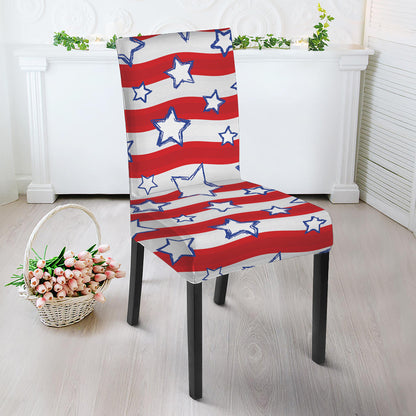 Fourth of July USA Star Pattern Print Dining Chair Slipcover