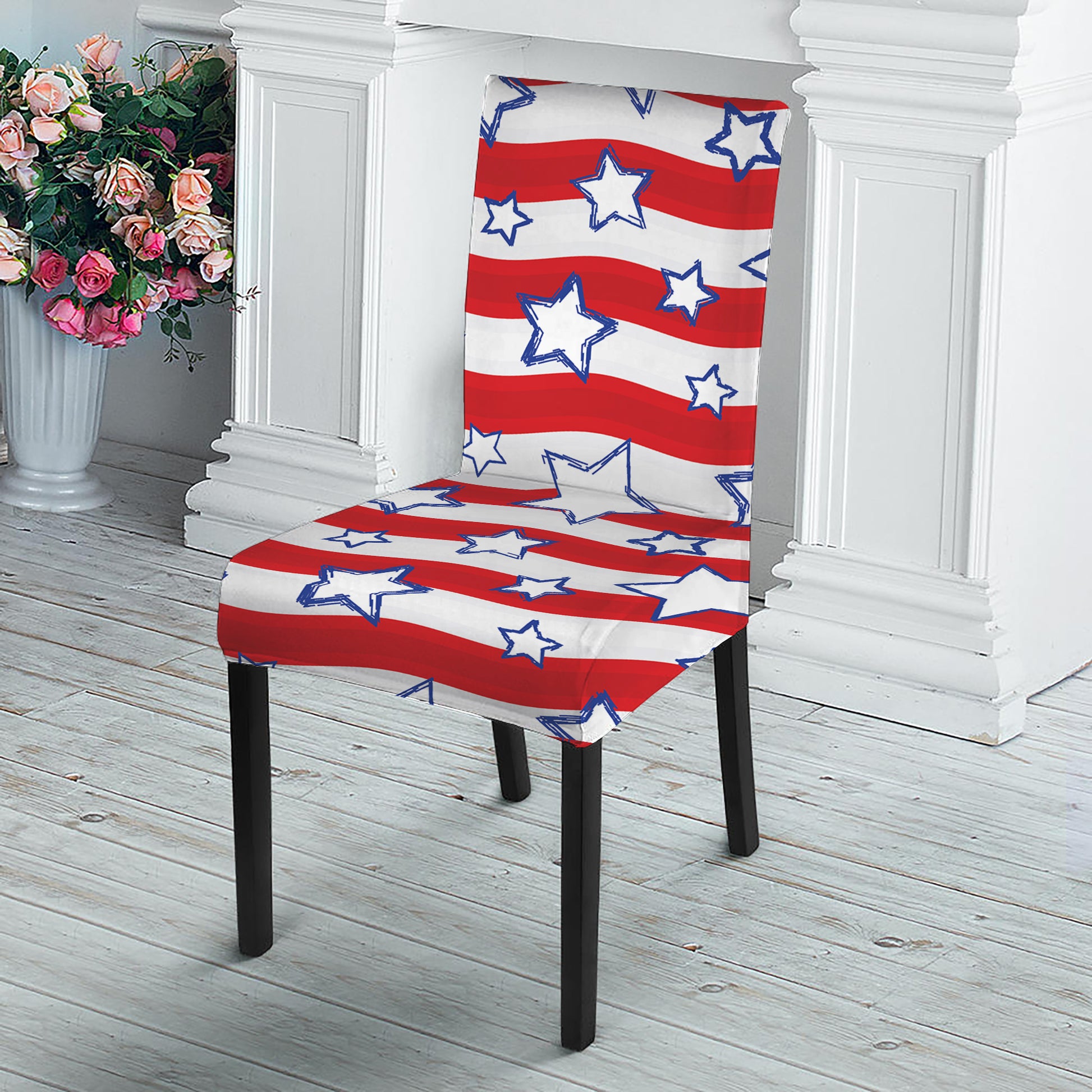 Fourth of July USA Star Pattern Print Dining Chair Slipcover