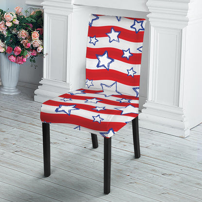 Fourth of July USA Star Pattern Print Dining Chair Slipcover