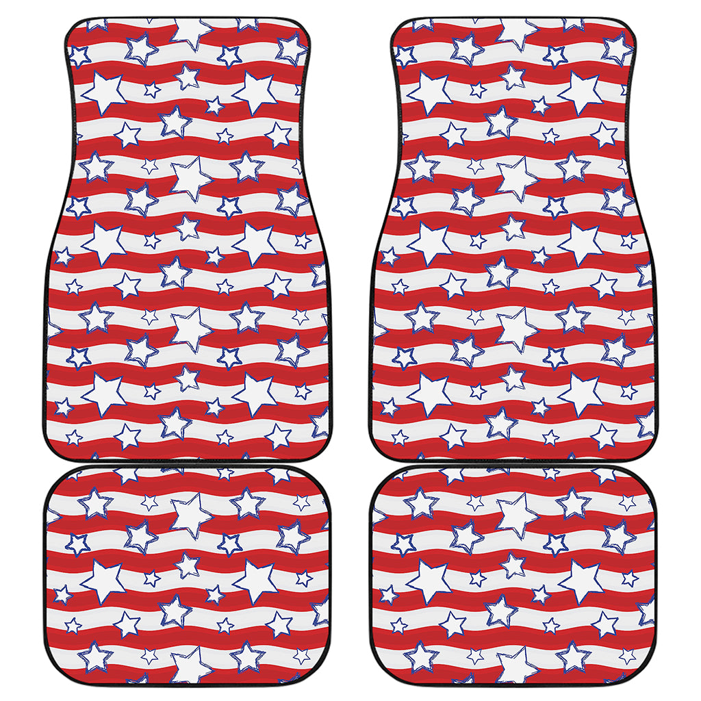 Fourth of July USA Star Pattern Print Front and Back Car Floor Mats