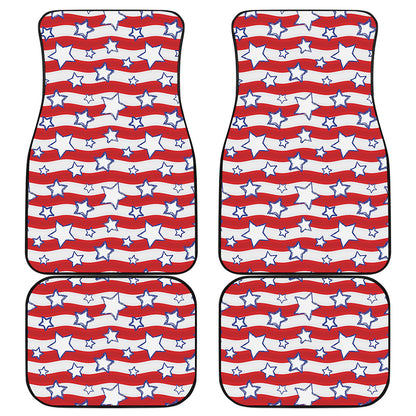Fourth of July USA Star Pattern Print Front and Back Car Floor Mats