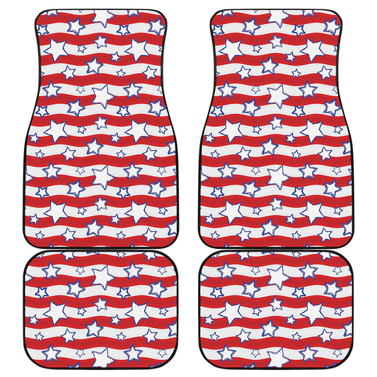 Fourth of July USA Star Pattern Print Front and Back Car Floor Mats