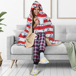Fourth of July USA Star Pattern Print Hooded Blanket