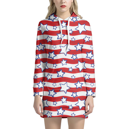 Fourth of July USA Star Pattern Print Hoodie Dress