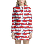Fourth of July USA Star Pattern Print Hoodie Dress