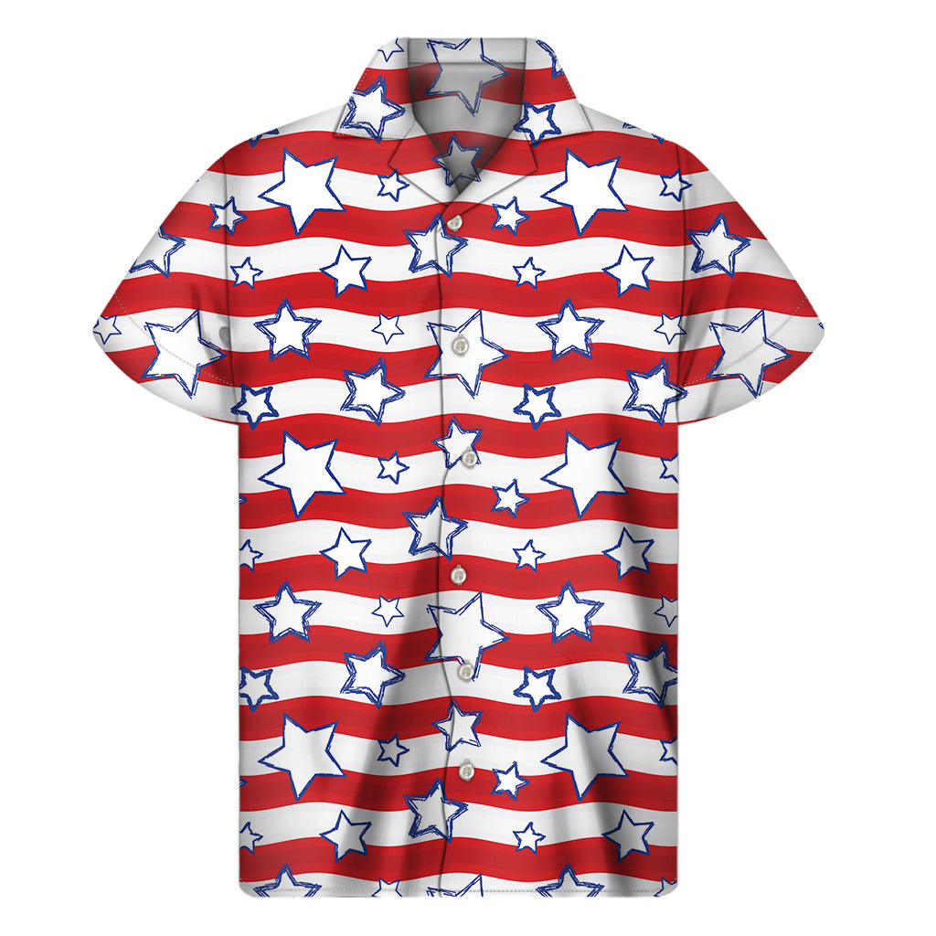 Fourth of July USA Star Pattern Print Men's Short Sleeve Shirt