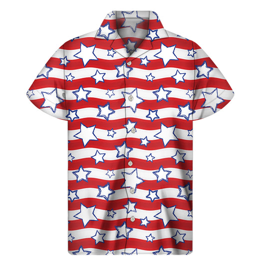 Fourth of July USA Star Pattern Print Men's Short Sleeve Shirt