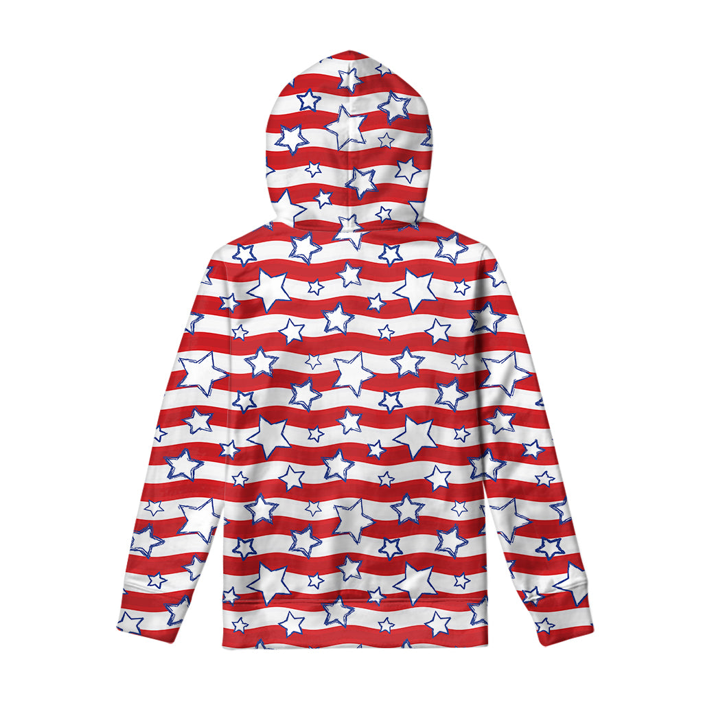 Fourth of July USA Star Pattern Print Pullover Hoodie