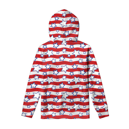 Fourth of July USA Star Pattern Print Pullover Hoodie