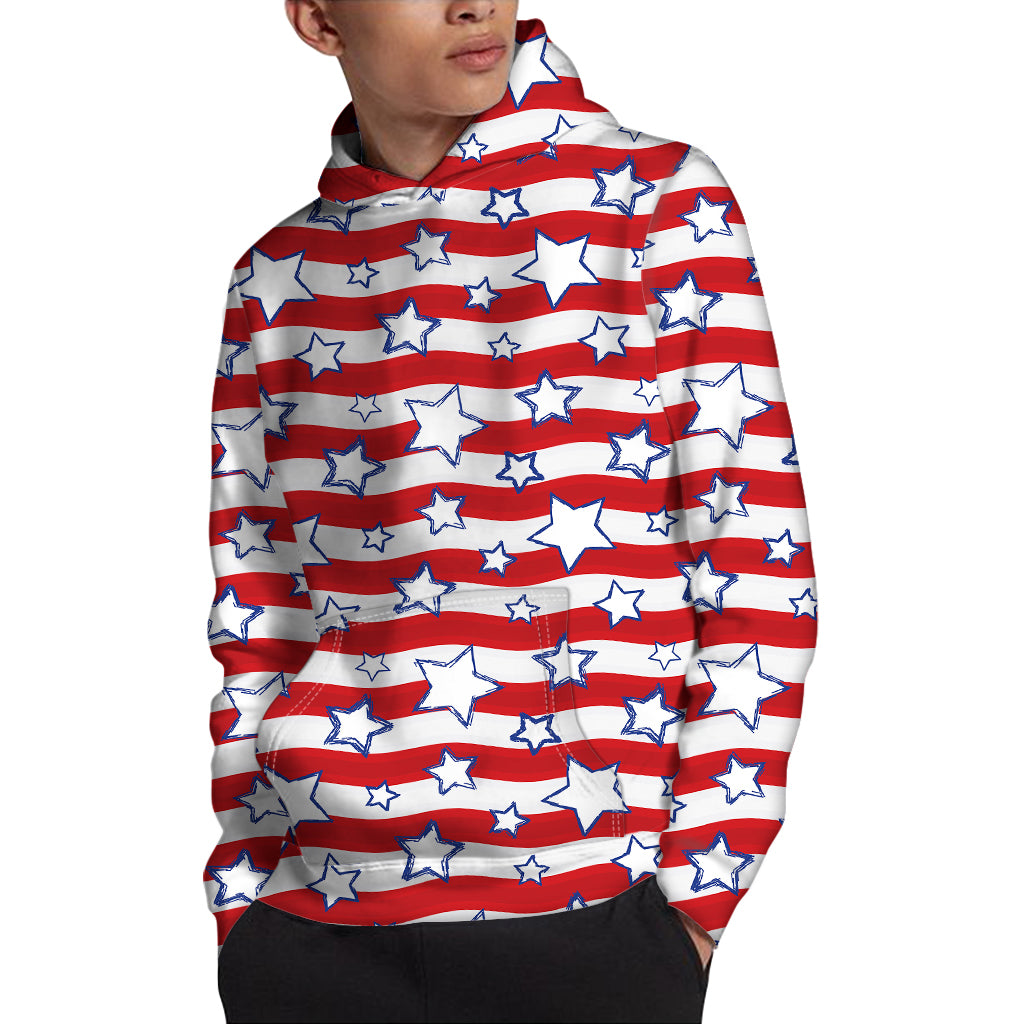 Fourth of July USA Star Pattern Print Pullover Hoodie