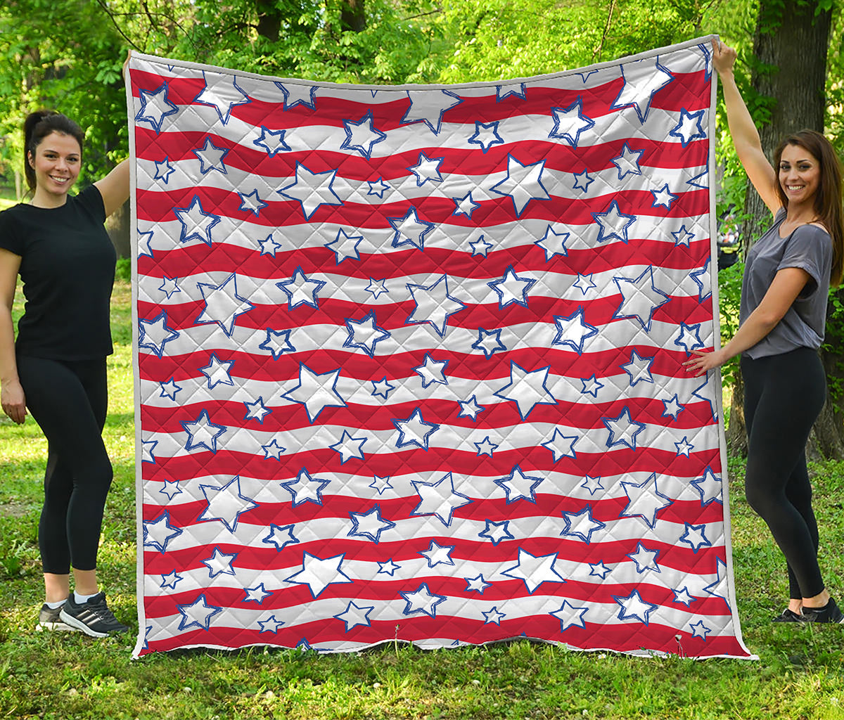 Fourth of July USA Star Pattern Print Quilt