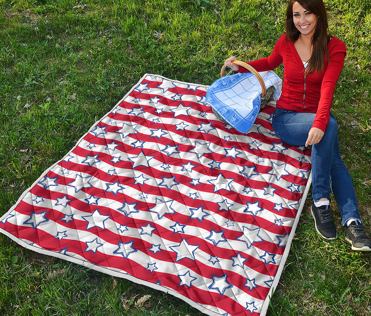 Fourth of July USA Star Pattern Print Quilt