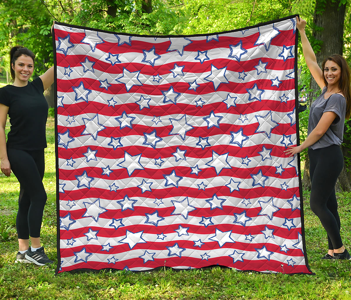 Fourth of July USA Star Pattern Print Quilt