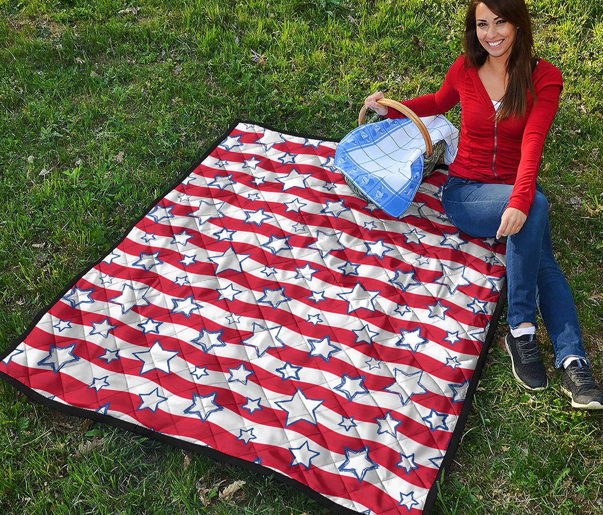 Fourth of July USA Star Pattern Print Quilt