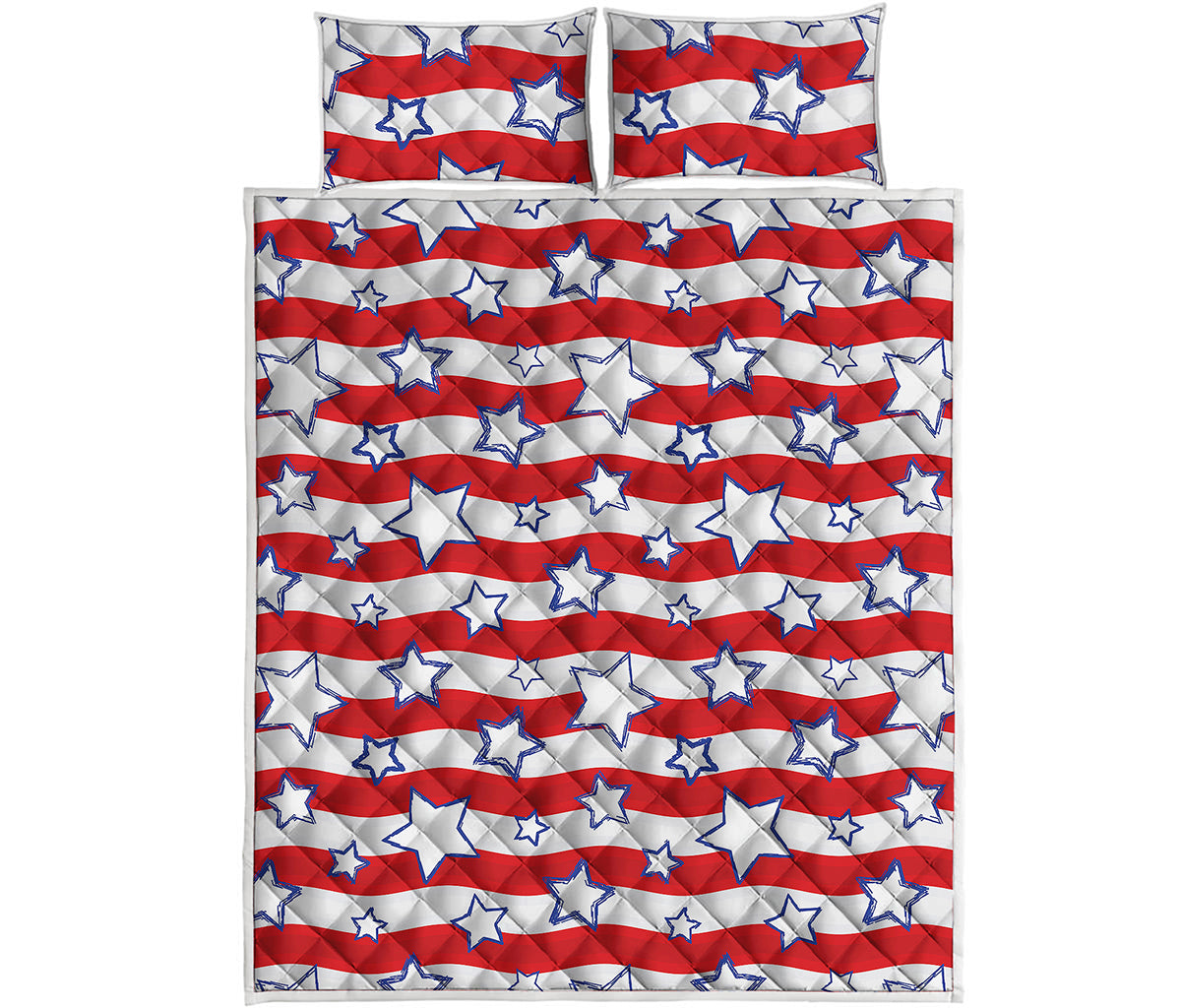 Fourth of July USA Star Pattern Print Quilt Bed Set