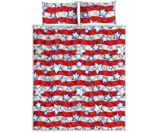 Fourth of July USA Star Pattern Print Quilt Bed Set
