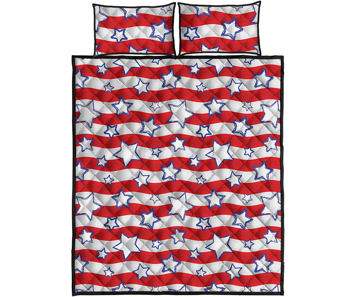 Fourth of July USA Star Pattern Print Quilt Bed Set
