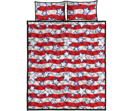Fourth of July USA Star Pattern Print Quilt Bed Set