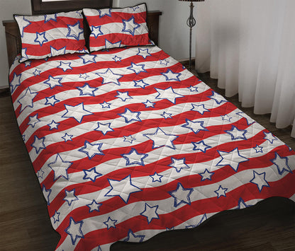 Fourth of July USA Star Pattern Print Quilt Bed Set