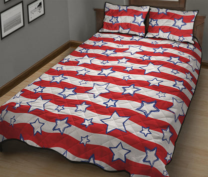 Fourth of July USA Star Pattern Print Quilt Bed Set