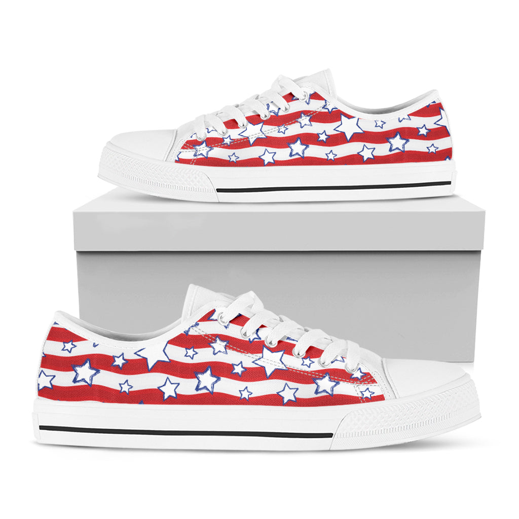 Fourth of July USA Star Pattern Print White Low Top Shoes