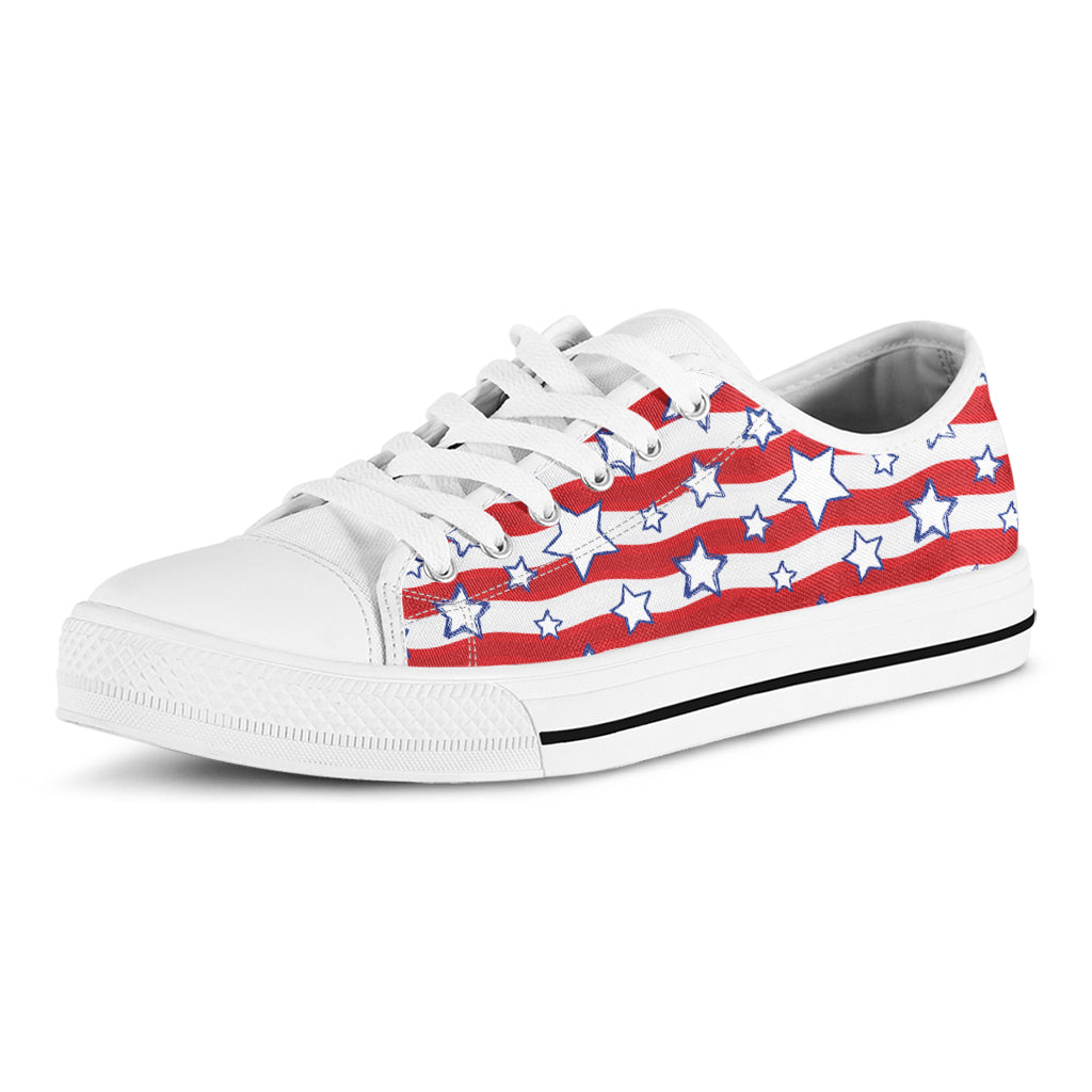 Fourth of July USA Star Pattern Print White Low Top Shoes