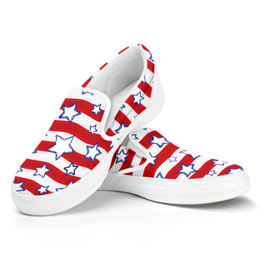 Fourth of July USA Star Pattern Print White Slip On Shoes