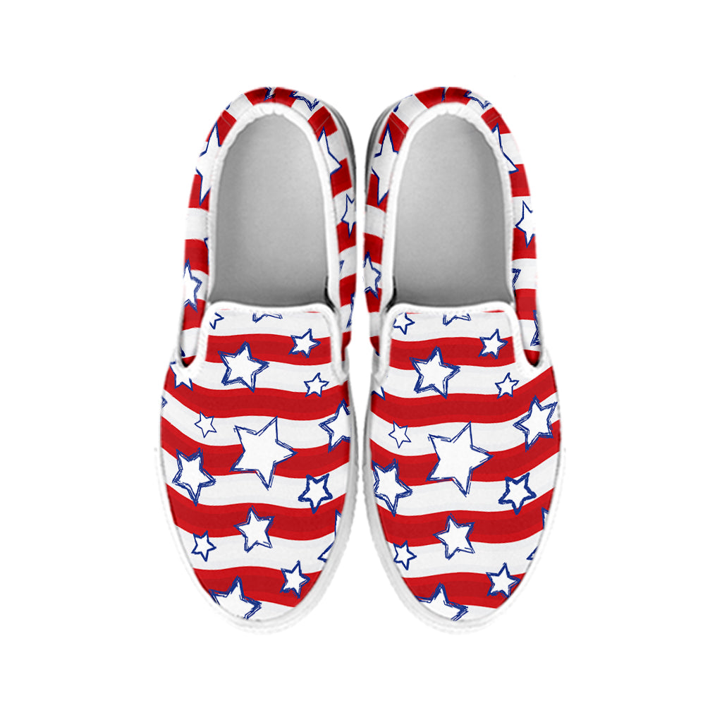 Fourth of July USA Star Pattern Print White Slip On Shoes