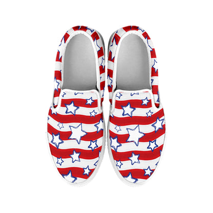 Fourth of July USA Star Pattern Print White Slip On Shoes