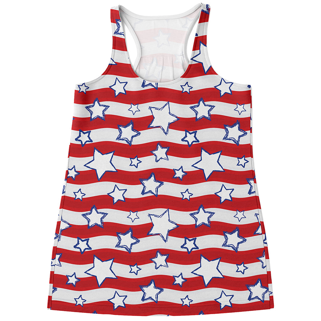 Fourth of July USA Star Pattern Print Women's Racerback Tank Top