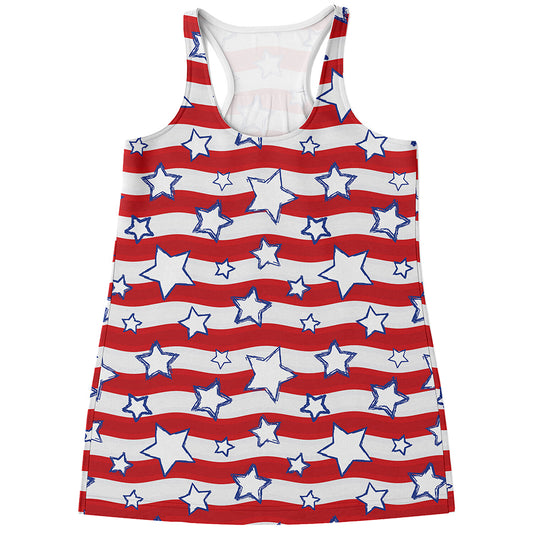 Fourth of July USA Star Pattern Print Women's Racerback Tank Top