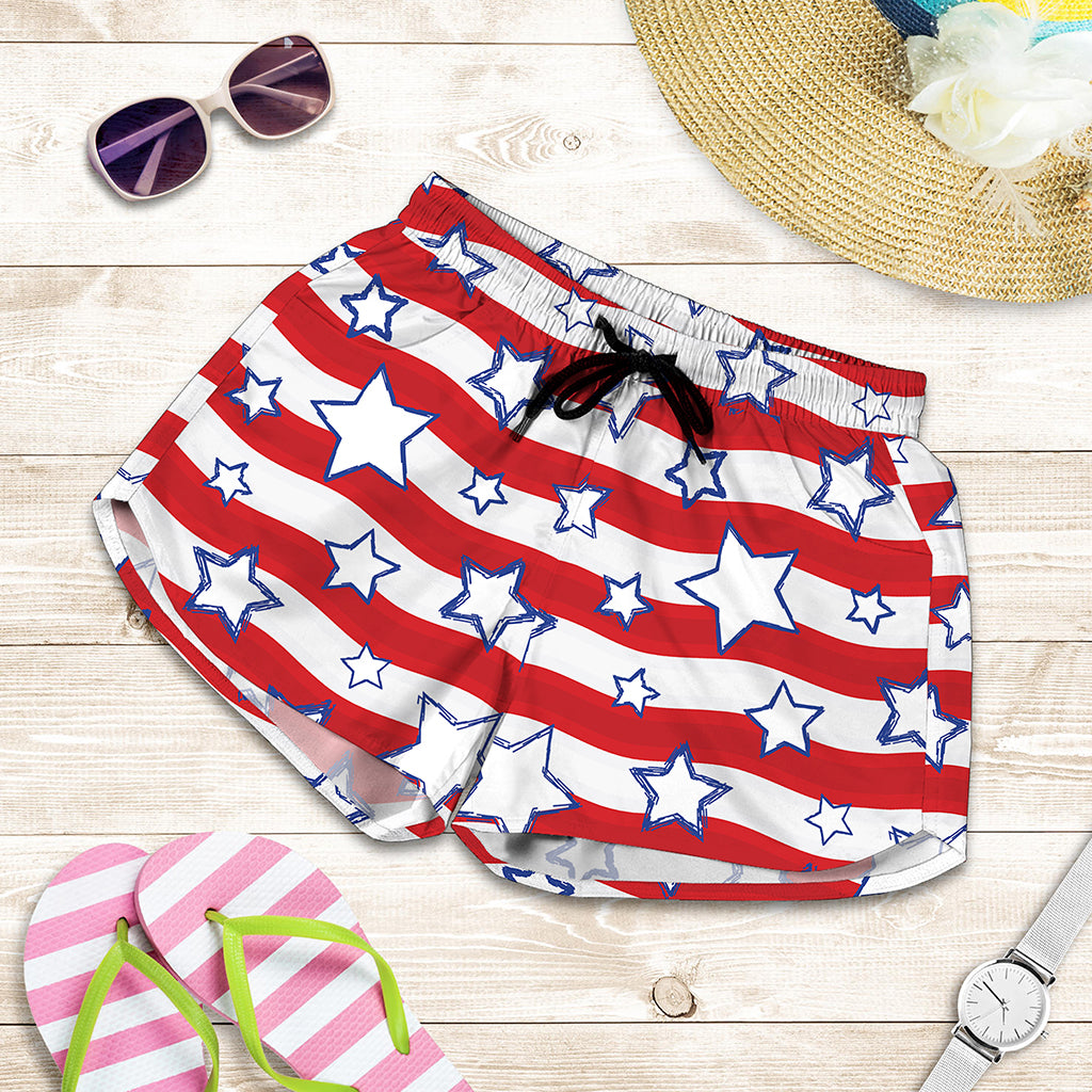 Fourth of July USA Star Pattern Print Women's Shorts