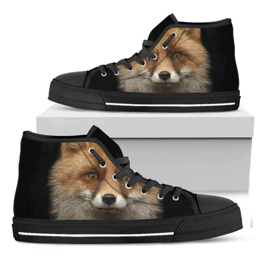 Fox Portrait Print Black High Top Shoes