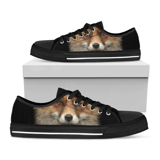 Fox Portrait Print Black Low Top Shoes 