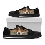Fox Portrait Print Black Low Top Shoes 