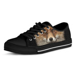 Fox Portrait Print Black Low Top Shoes 