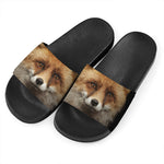 Fox Portrait Print Black Slide Sandals