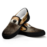 Fox Portrait Print Black Slip On Shoes