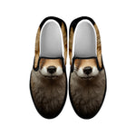 Fox Portrait Print Black Slip On Shoes