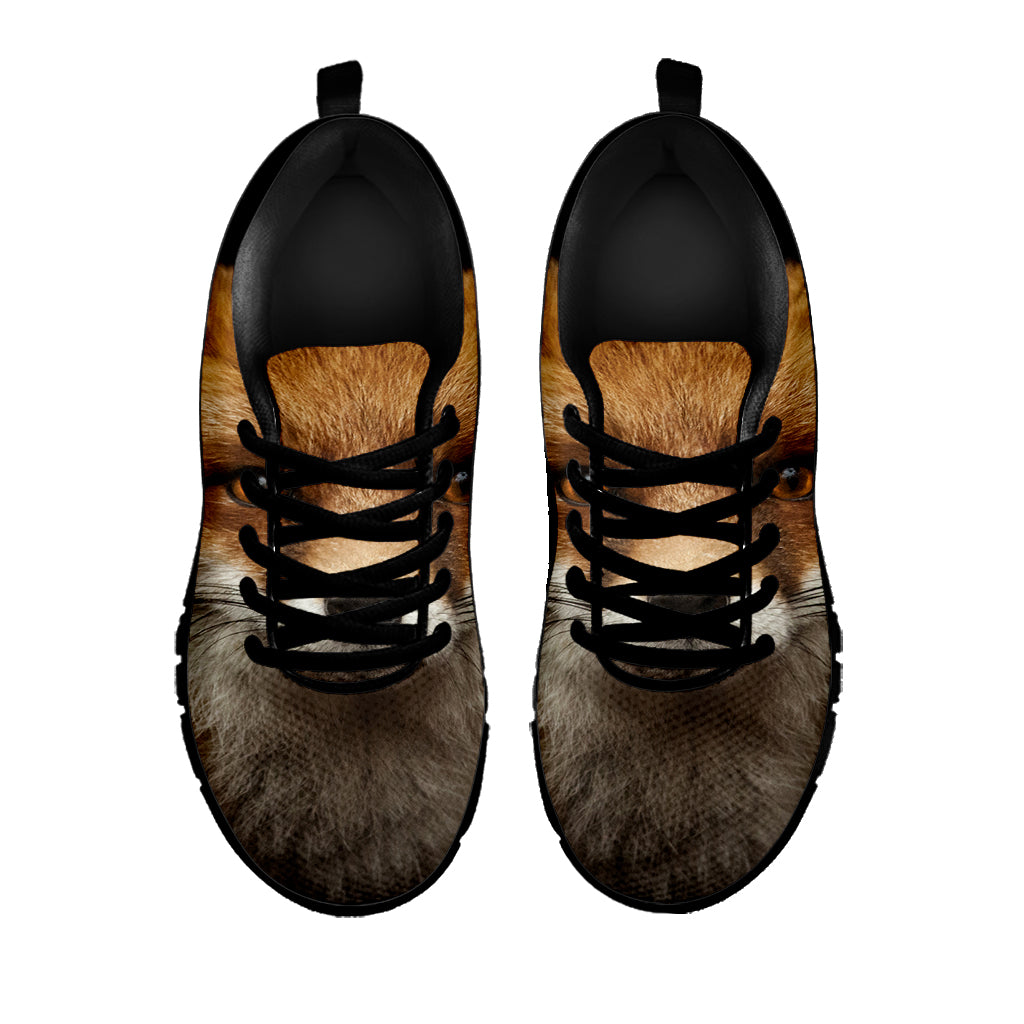 Fox Portrait Print Black Sneakers