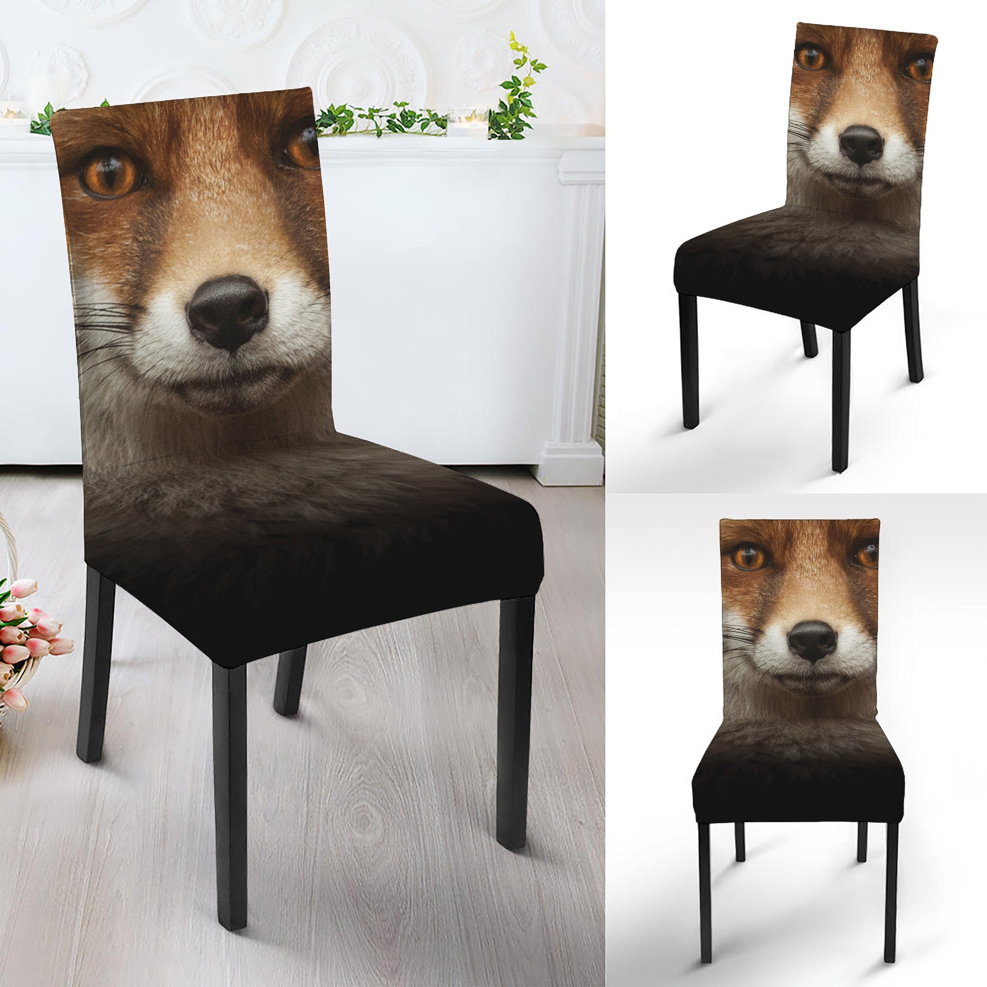 Fox Portrait Print Dining Chair Slipcover