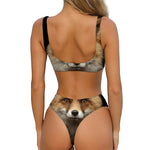 Fox Portrait Print Front Bow Tie Bikini