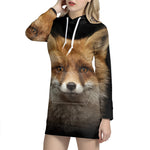 Fox Portrait Print Pullover Hoodie Dress