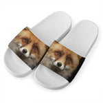 Fox Portrait Print White Slide Sandals