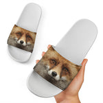Fox Portrait Print White Slide Sandals