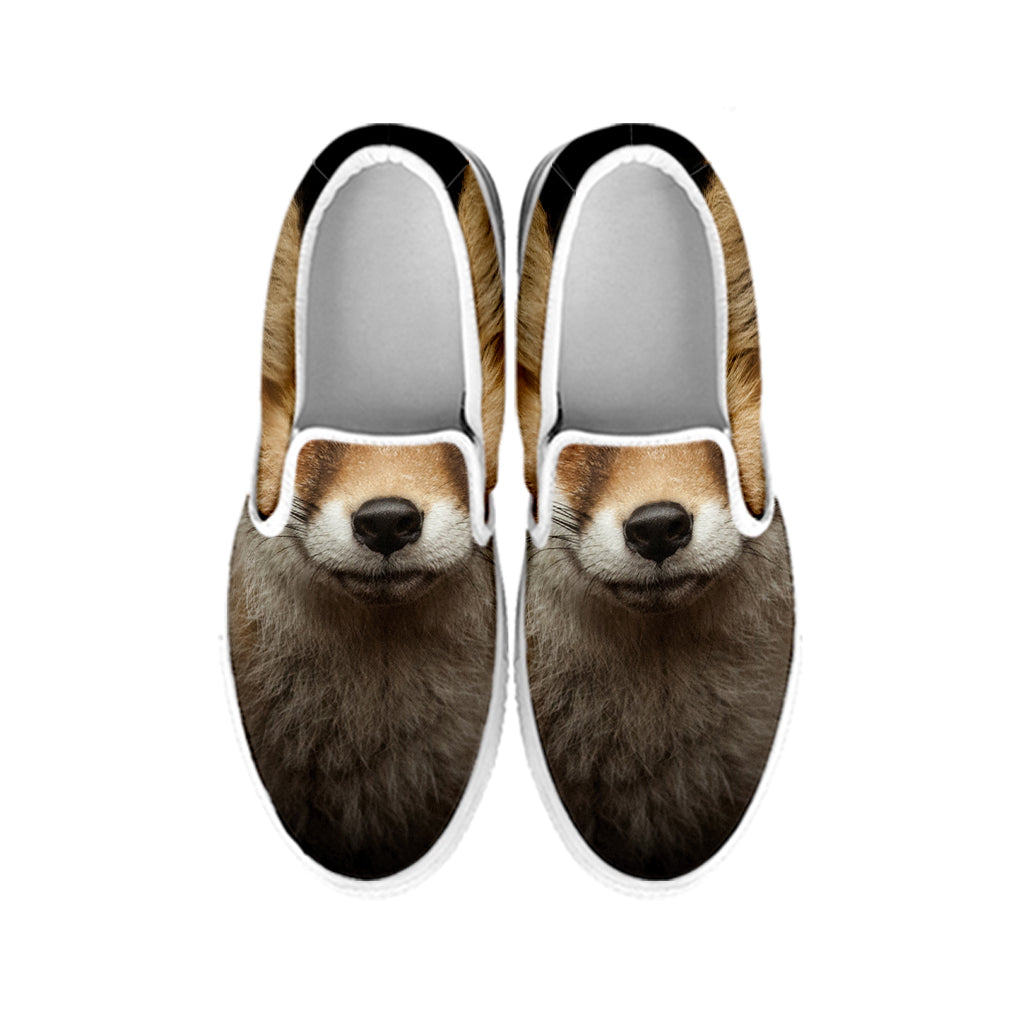 Fox Portrait Print White Slip On Shoes